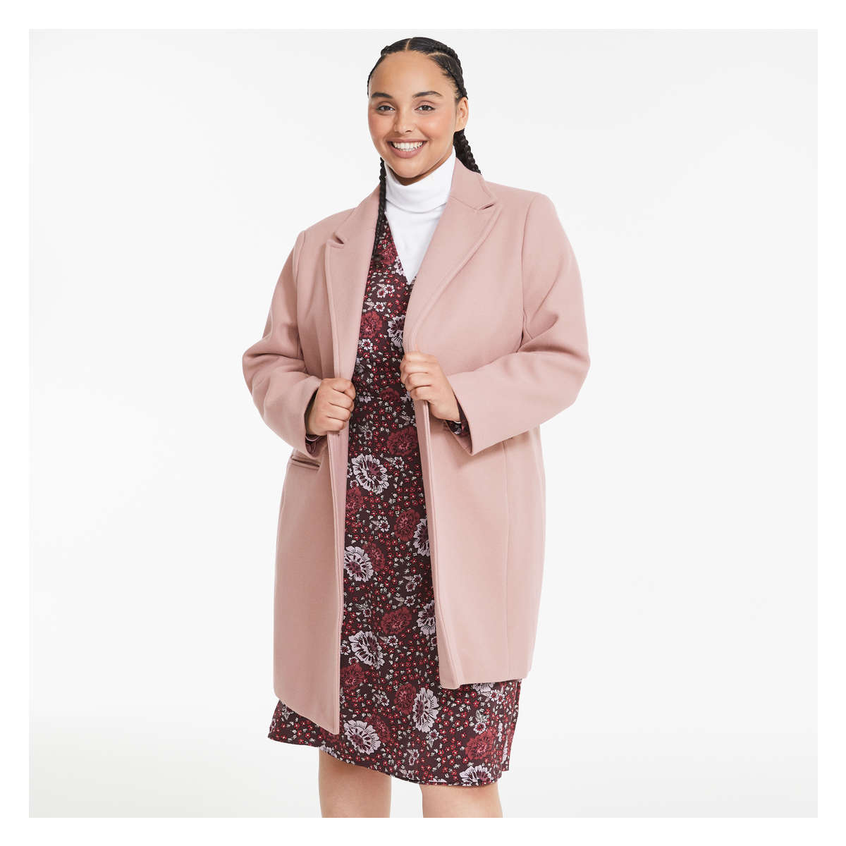 Women+ Notch Collar Coat in Dusty Pink from Joe Fresh